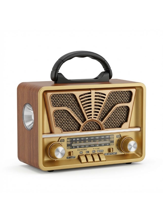 راديو متعدد الموجات FM/AM/SW - مشغل USB/TF/BT ومكبر صوت Hi-Fi - بطارية قابلة لإعادة الشحن وضوء كشاف - موديل R-7133BT - Image 2